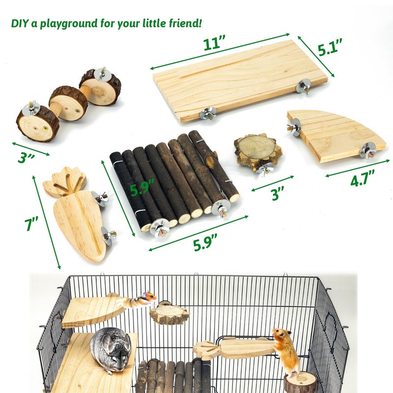 GNB PET Space Expanding Natural Wood Hamster Platform Set, DIY Small Animal Playground Accessories for Hamster Cage, Climbing & Resting Toys with Adjustable Screws for Hamsters, Chinchillas, Gerbils - Image 2